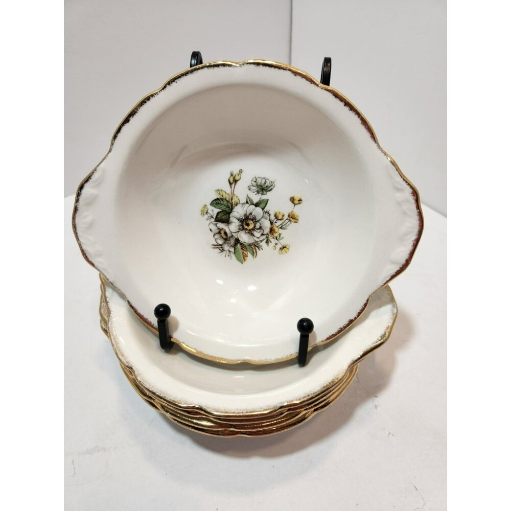 Vintage Royal Tudor 22KT Gold Trim Linda Pattern Bowls Set Of 5 Floral